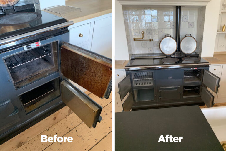 Before and after of an oven clean