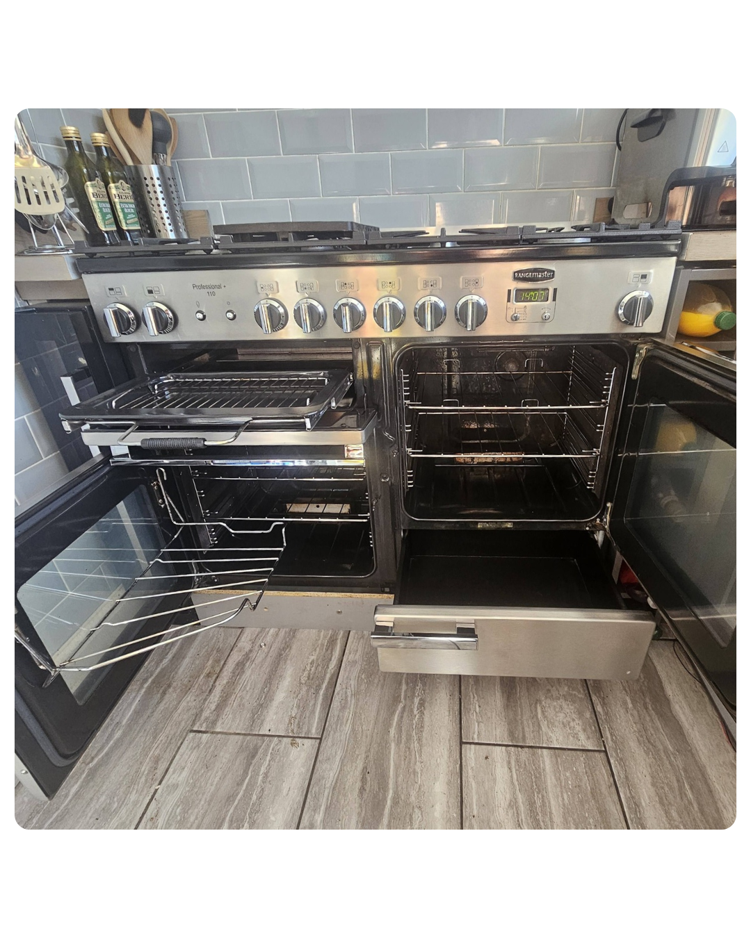 Expert range oven cleaning service in domestic kitchen