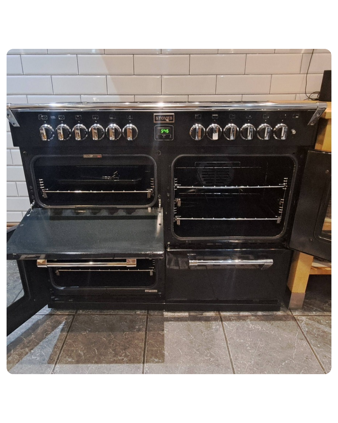 Range oven gleaming after cleaning