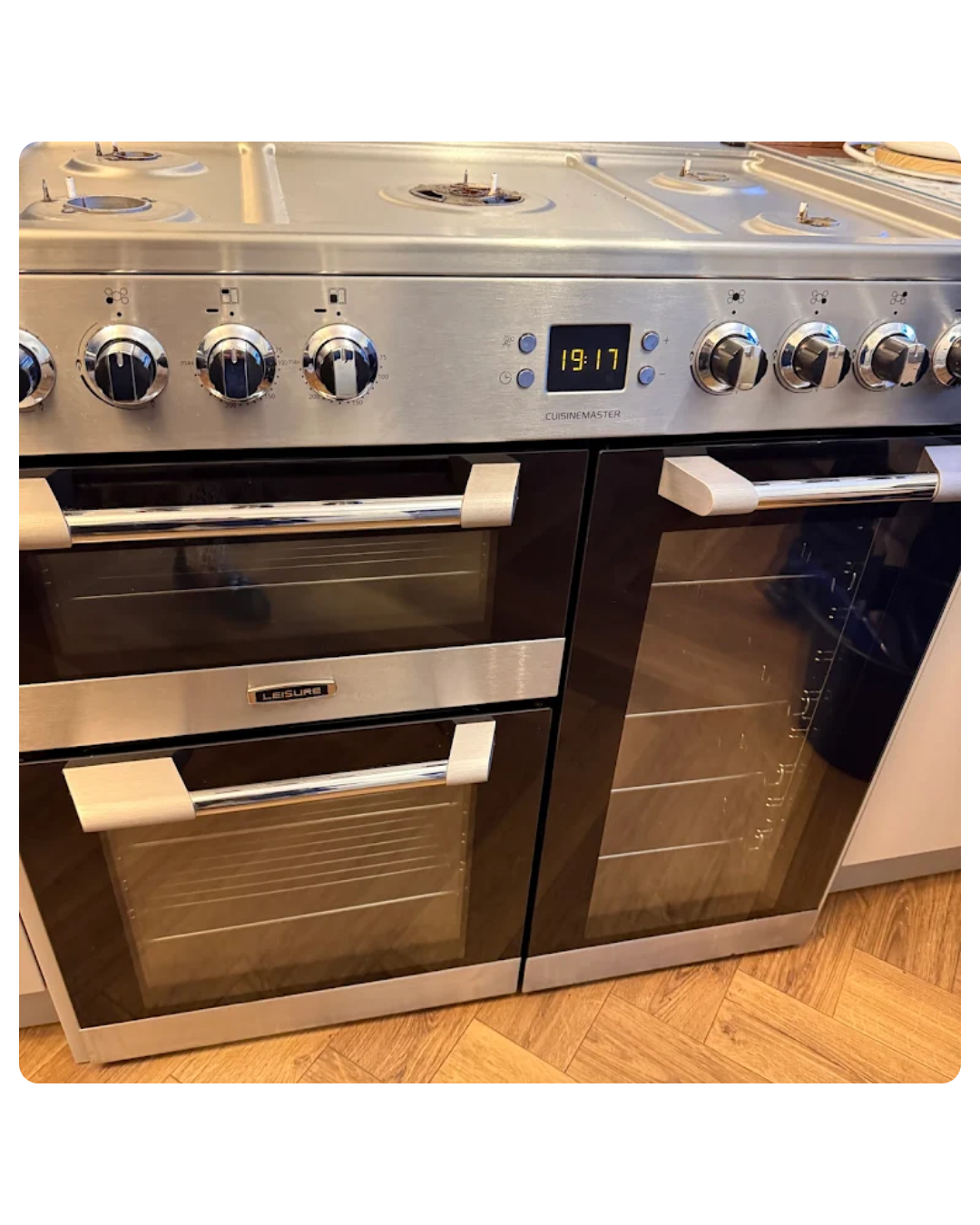 Stainless steel range oven professionally cleaned
