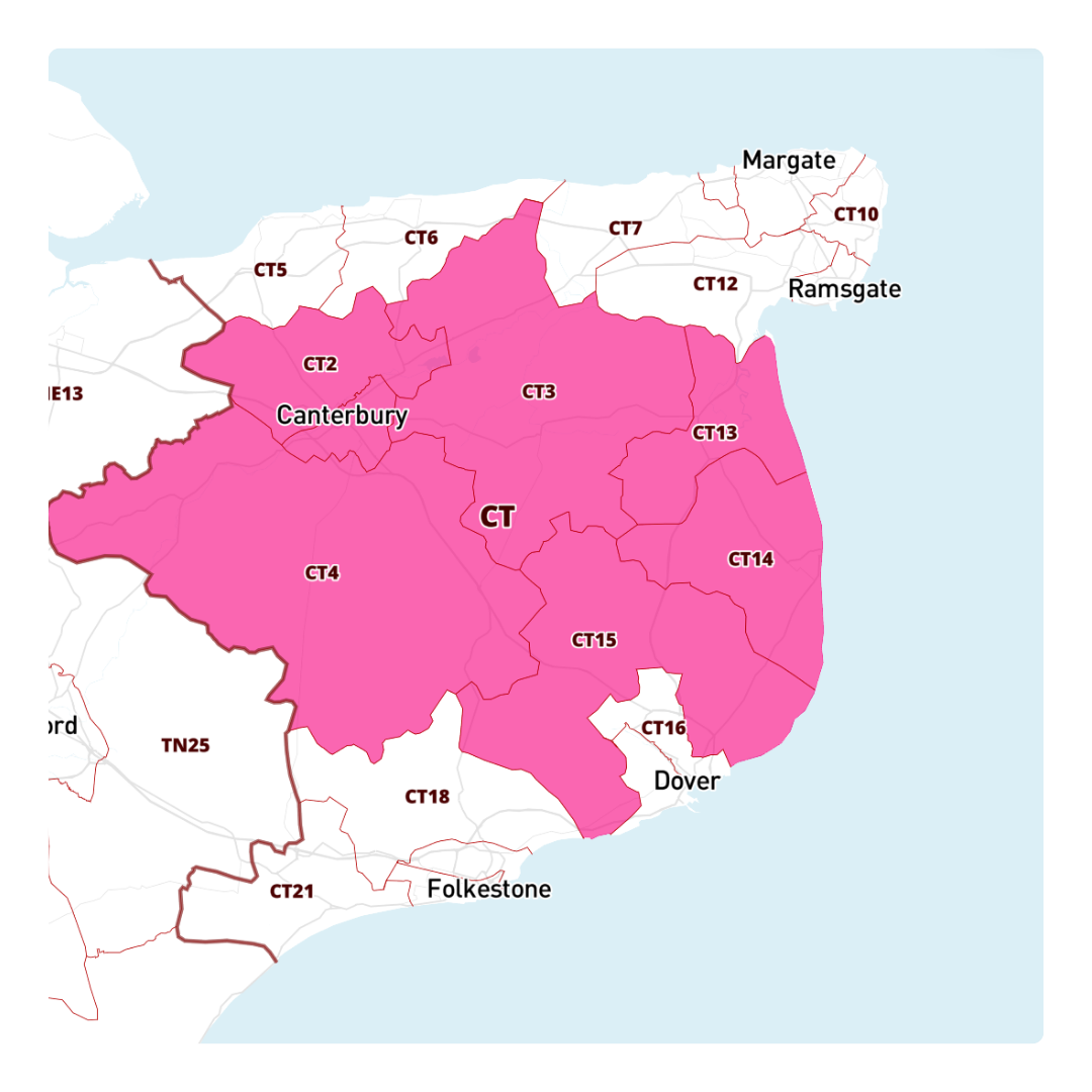 map of oven rescue canterbury coverage