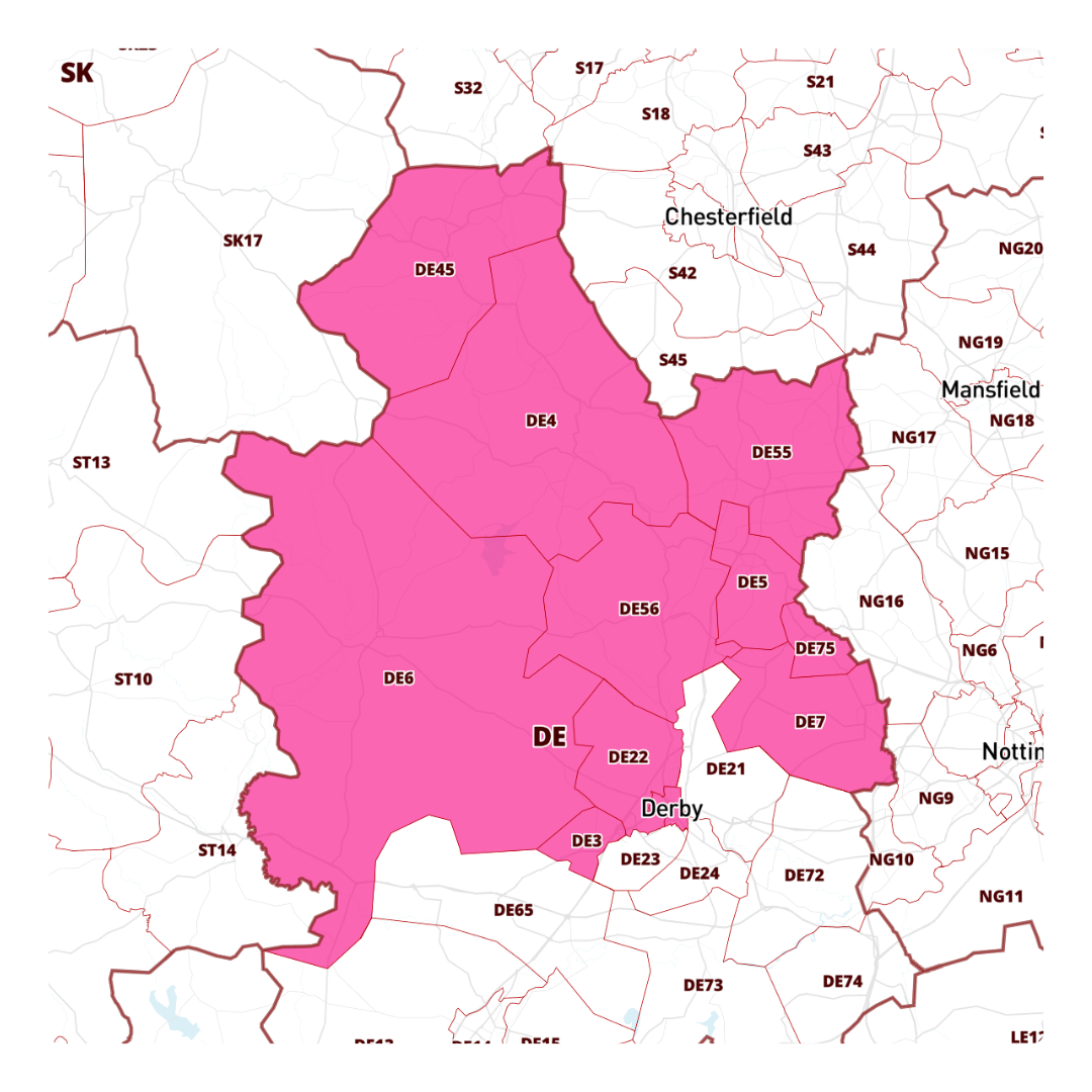 map of oven rescue derbyshire coverage