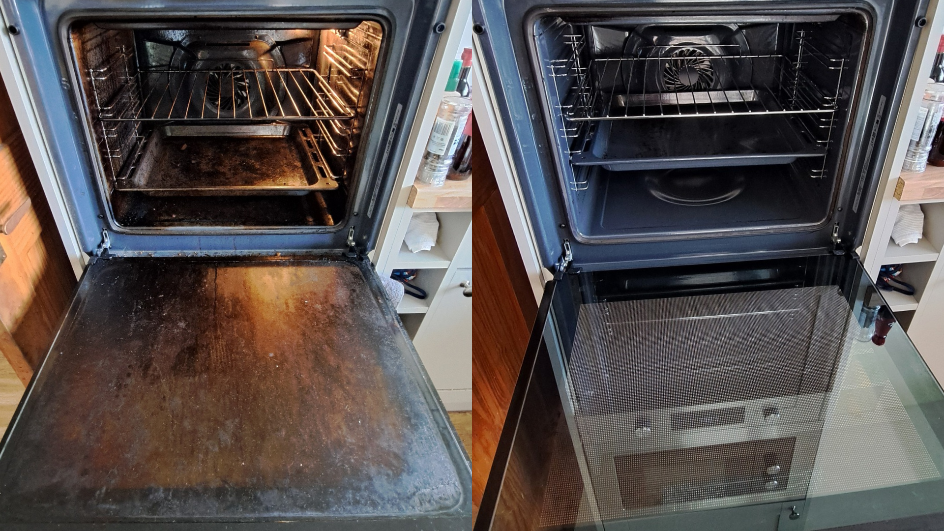 before and after of an oven clean done by one of our professionals