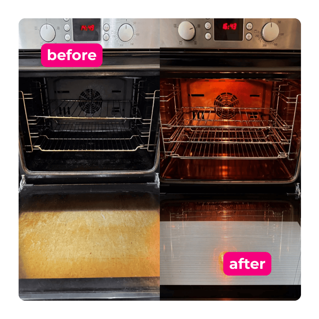 Heavily soiled oven transformed after a professional oven cleaning service