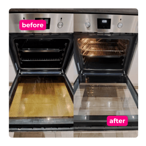 Before and after showing a professional oven cleaning transformation
