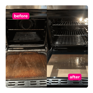 before and after of very grubby oven