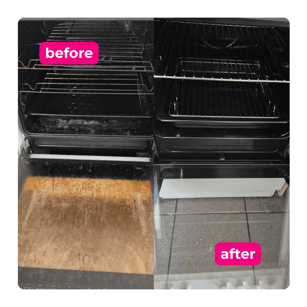 Dirty oven transformed after a professional deep cleaning service