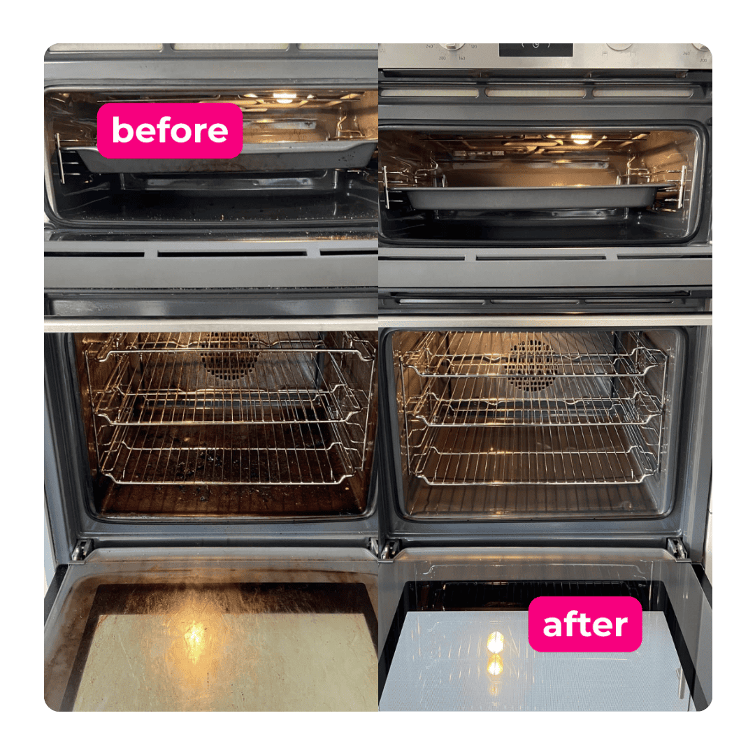Before and after photos showing the difference professional oven cleaning makes