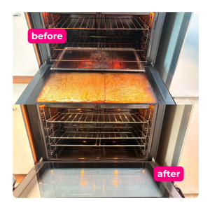 Oven before and after professional cleaning with grease and burnt-on food removed