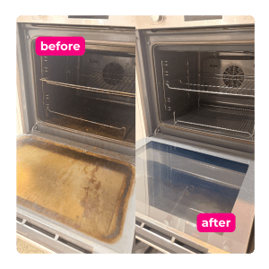 Oven showing the results of a professional deep clean