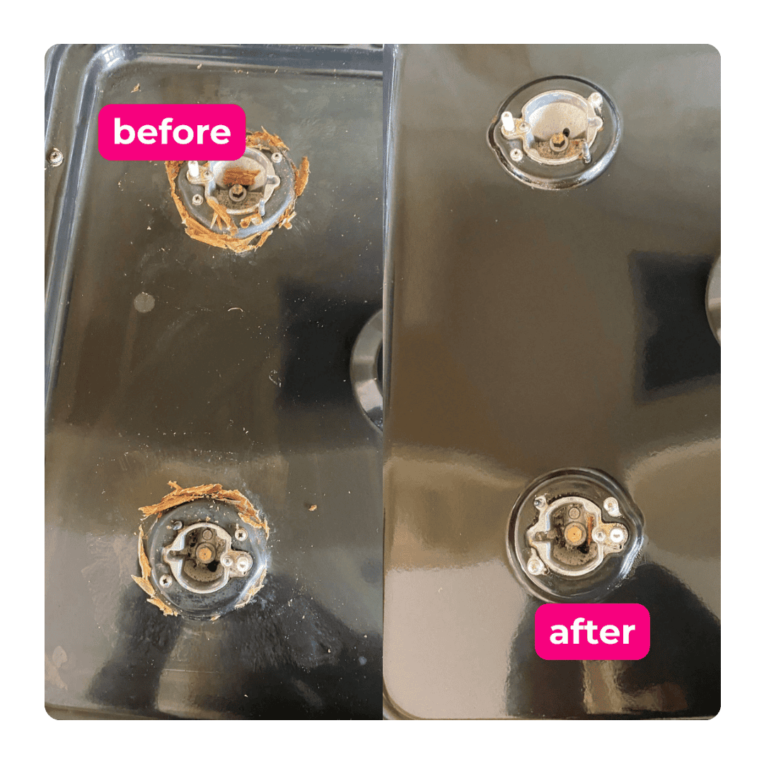 Oven transformed from greasy and dirty to clean after professional oven cleaning