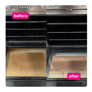 Oven interior showing the difference before and after professional cleaning
