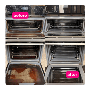 Oven transformed from heavily soiled to clean after professional deep cleaning