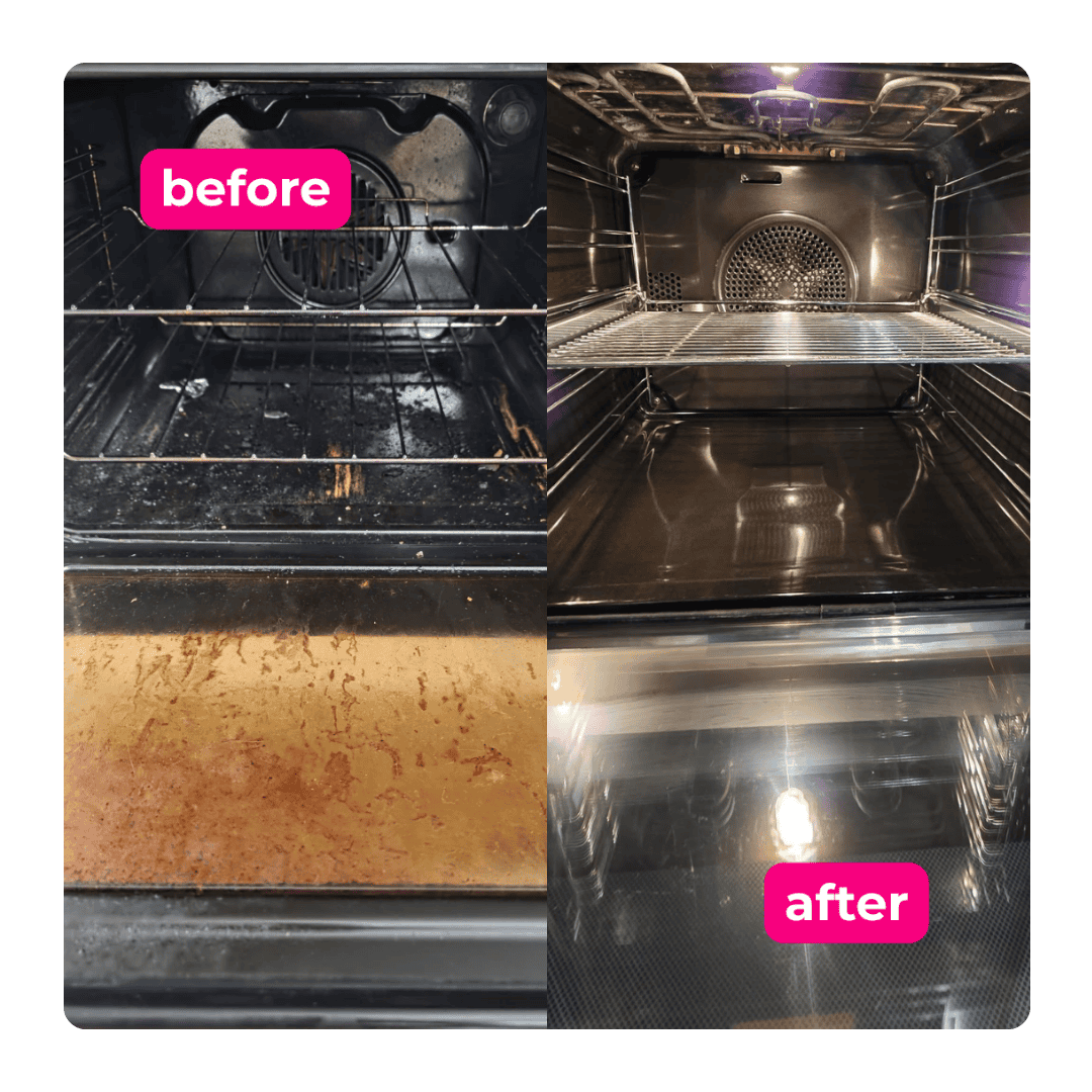 Greasy oven interior before and after specialist oven cleaning