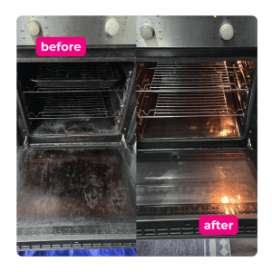Oven before and after professional removal of stubborn grease and grime