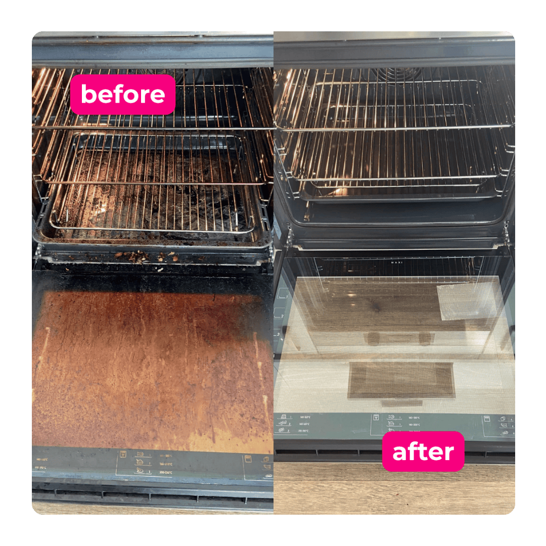 Oven before and after a professional deep cleaning service
