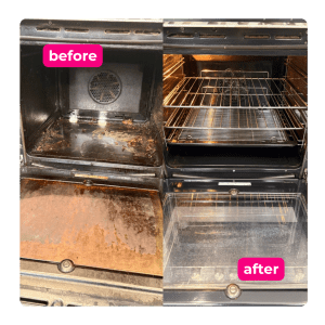 Heavily soiled oven transformed after a professional cleaning service